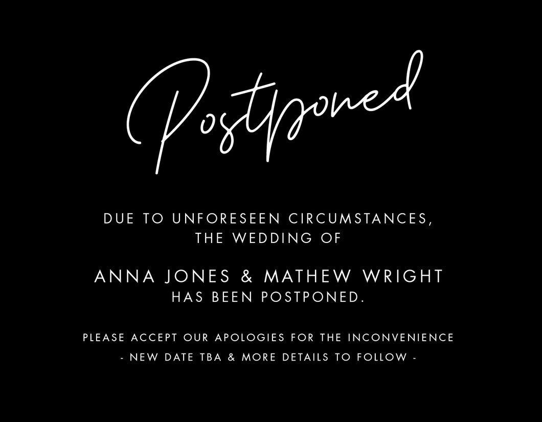 Digital Postponed Announcement Card - Black