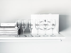 PERSONALISED NAME CHAMPAGNE GLASS ~ Assorted Designs Available